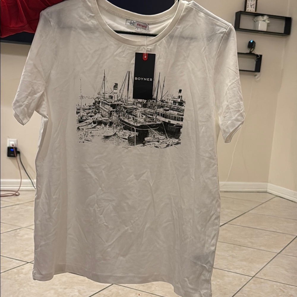 White Short Sleeve Tee with Architectural Graphic